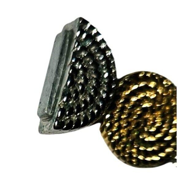 Vintage Necklace Gold & Silver Textured Coin Shape With Magnetic Clasp Heavy - Picture 3 of 6